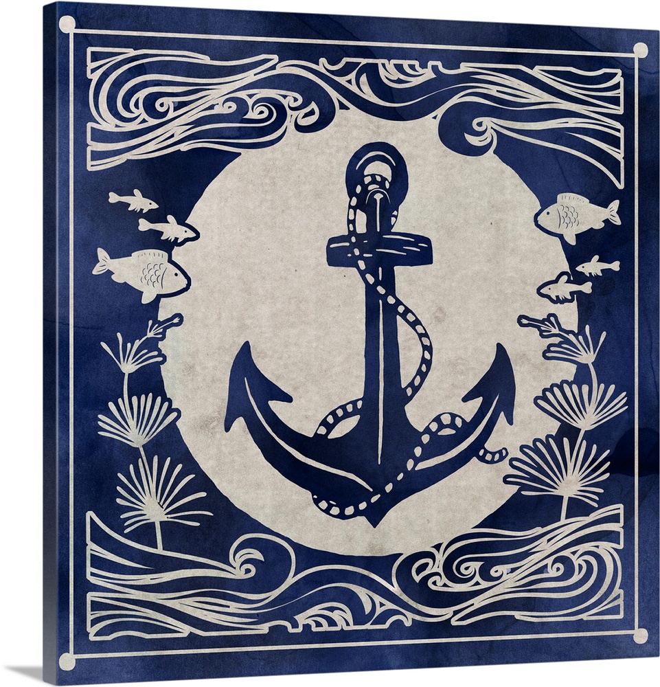 Contemporary stylized home decor artwork with a nautical theme.
