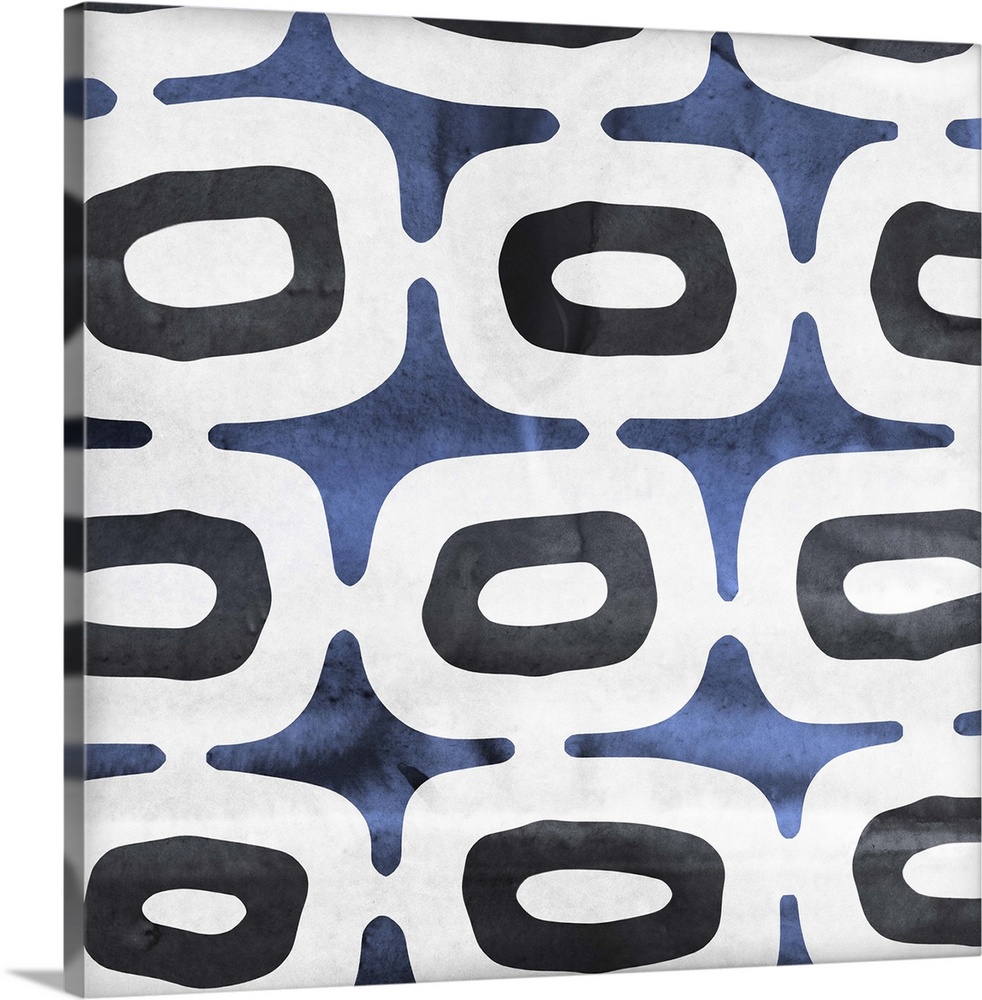 Contemporary home decor art of a blue and white abstract pattern.