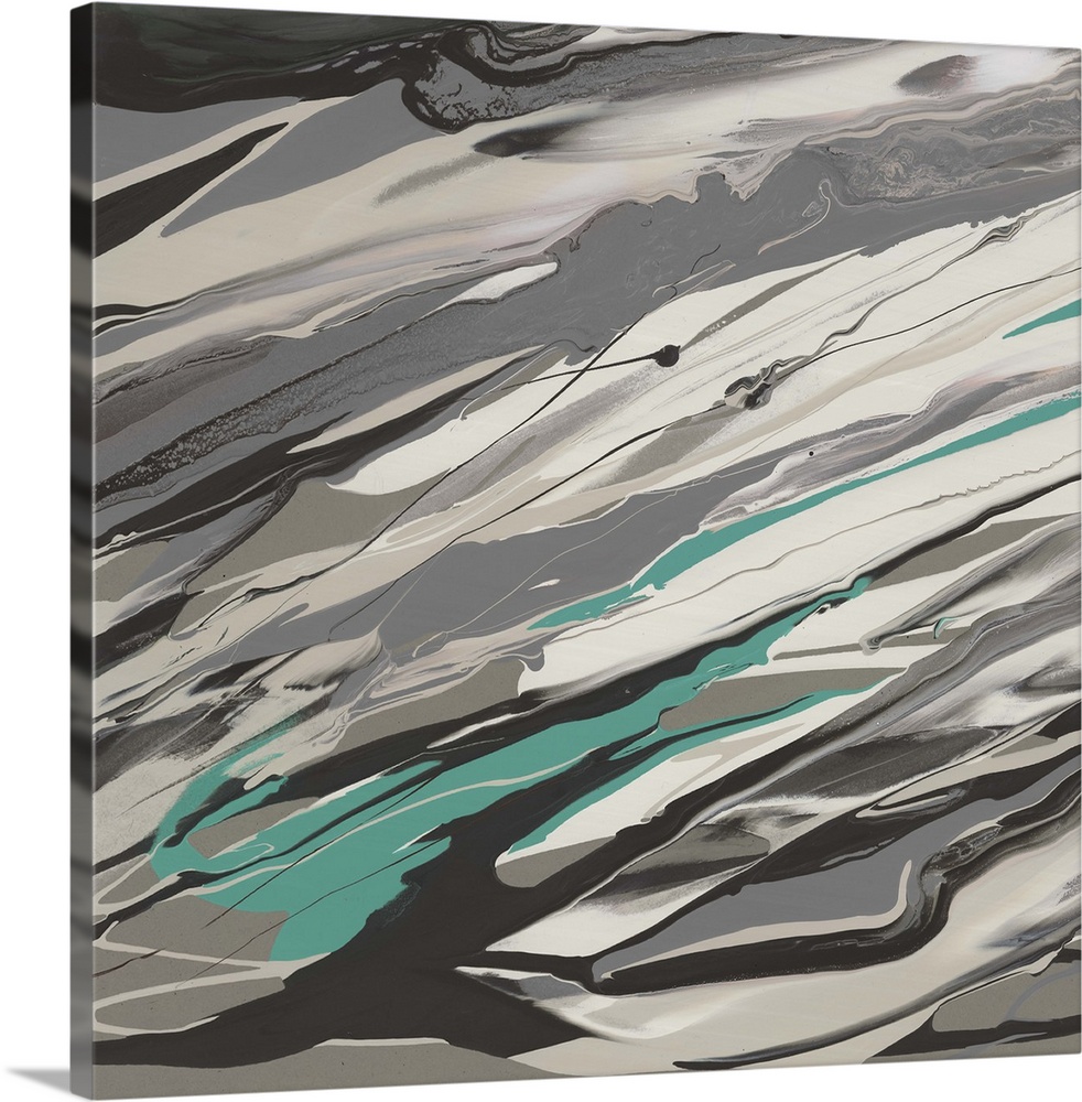 Contemporary abstract home decor artwork using gray and green tones in diagonal lines.