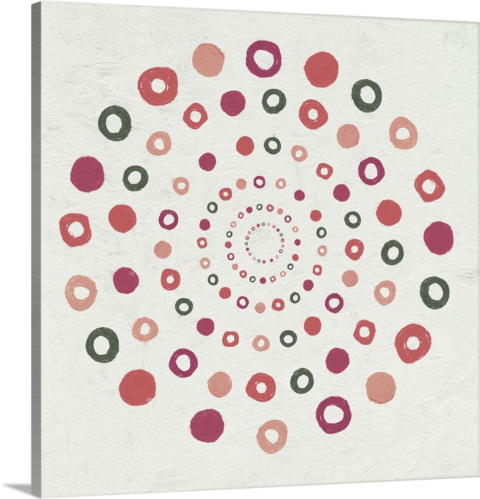 Abstract painting of circles in a spiraled pattern.