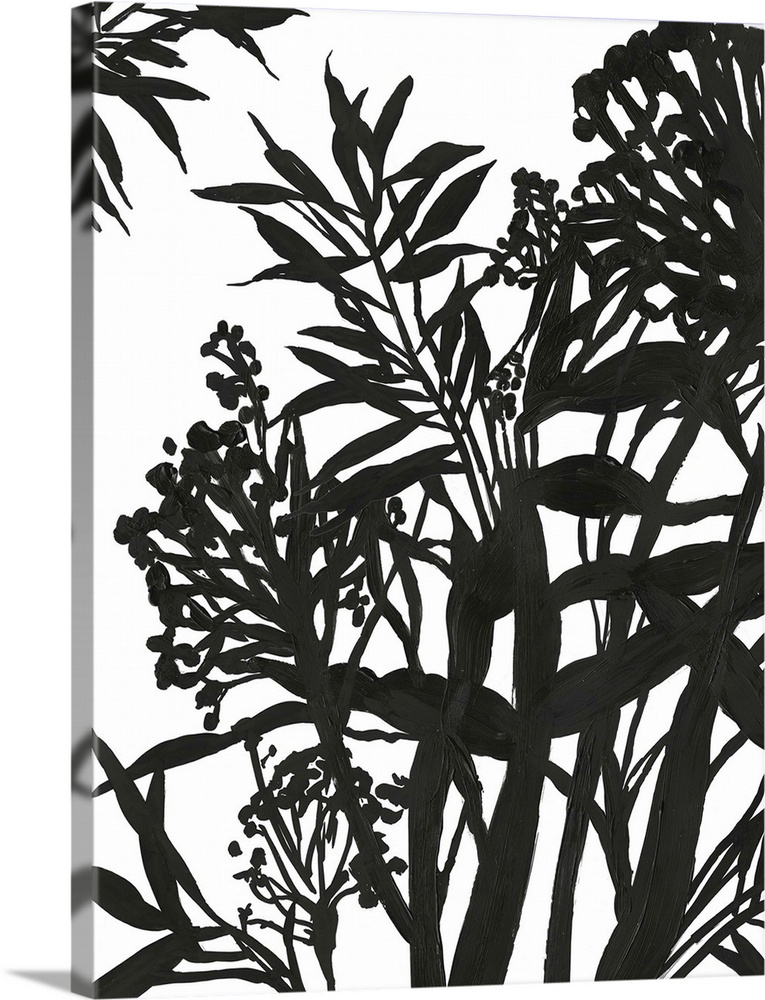 Vertical painting of a flower arrangement in black and white.