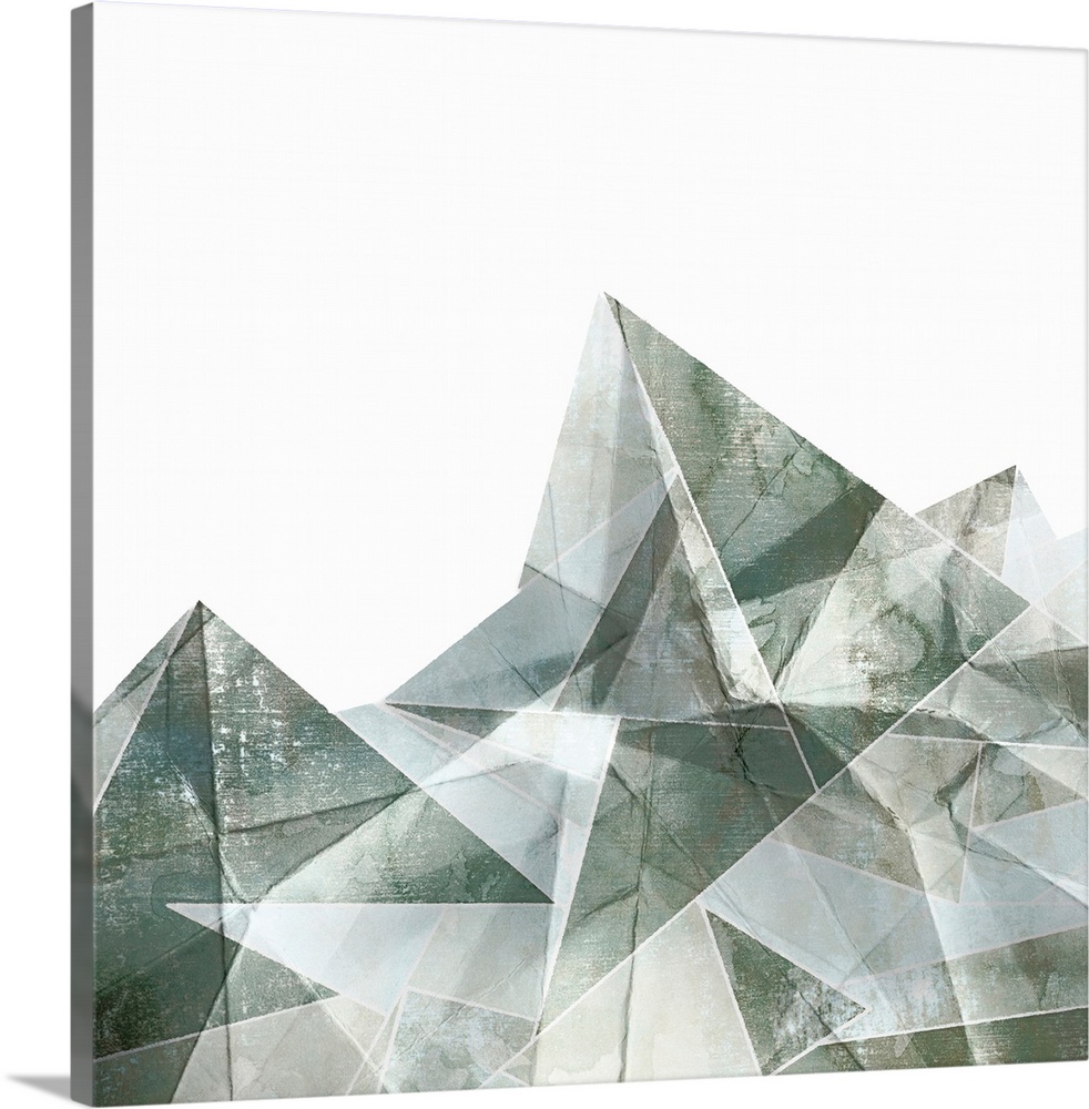 Square painting of gray abstract geometric shapes.
