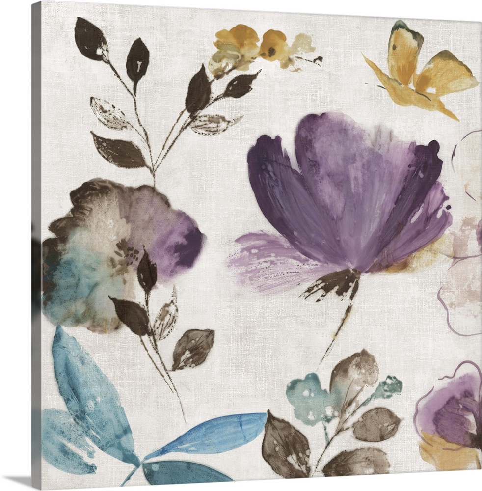 Contemporary home decor artwork of flowers against a neutral background.