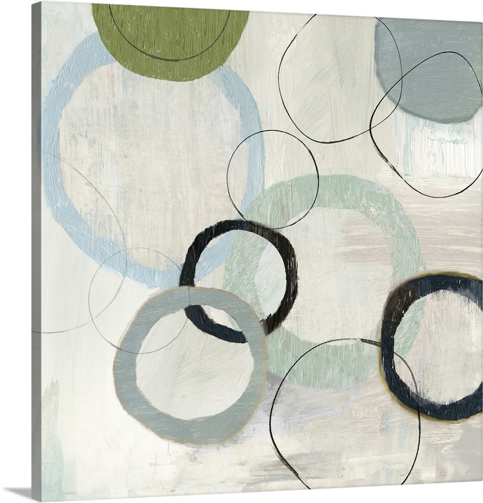 An abstract painting of circles in varies sizes and colors