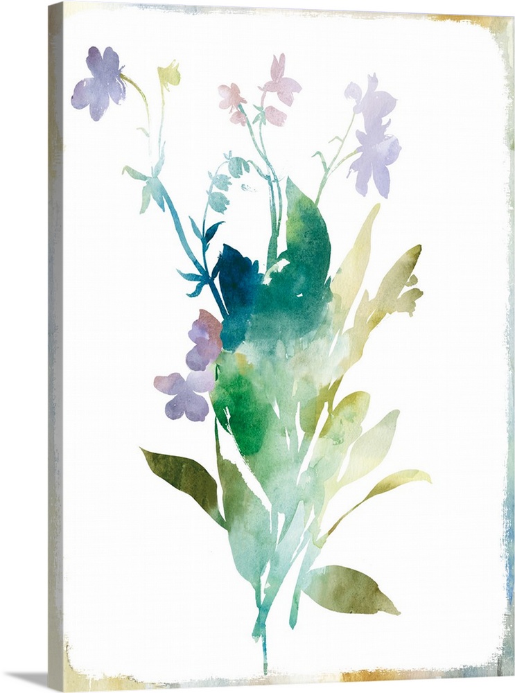 Outline of a small arrangement of flowers in pastel watercolors.