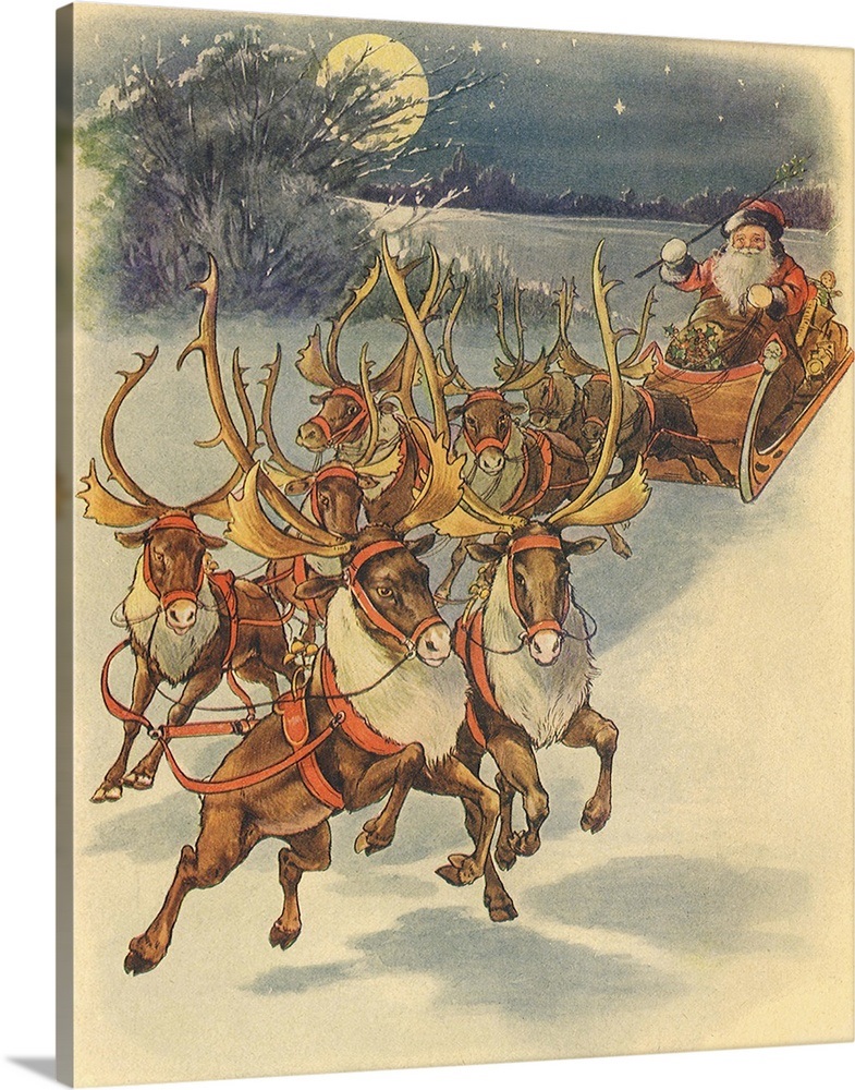 Santa, Reindeer, Moon Wall Art, Canvas Prints, Framed Prints, Wall