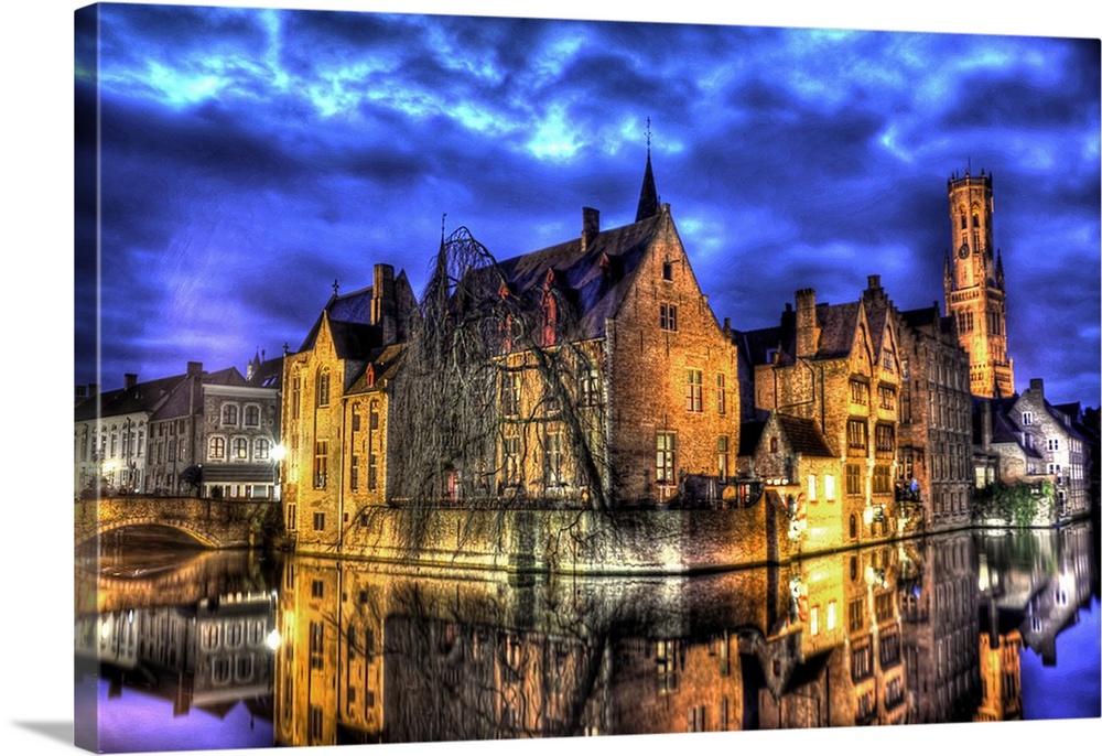 A fantastic view point of the Belfry tower in Bruges and the canal.
