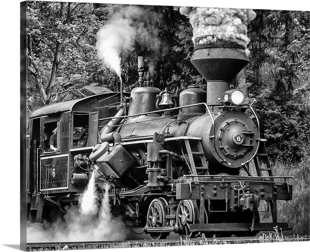 Diesel Locomotive Train Black and White Photo Wall Art Canvas Print