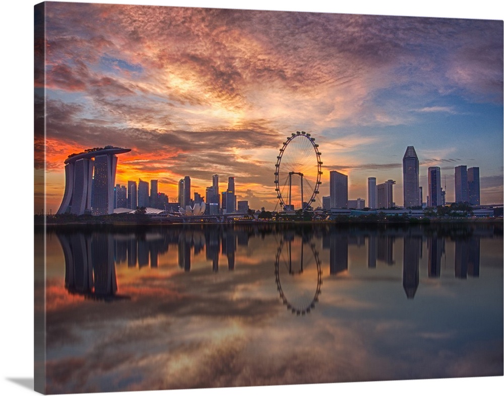 A unique view of the Singapore skyline at sunset.