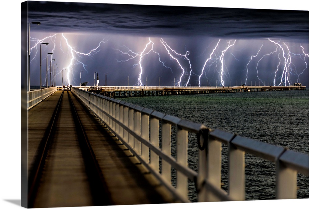 Busselton Jetty, Western Australia, during an intense lightning storm.