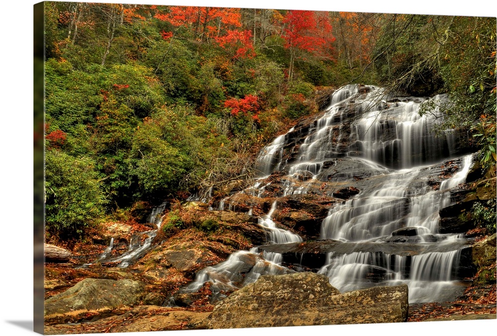 Waterfall in a forest, Glen Falls near Highland, North Carolina.