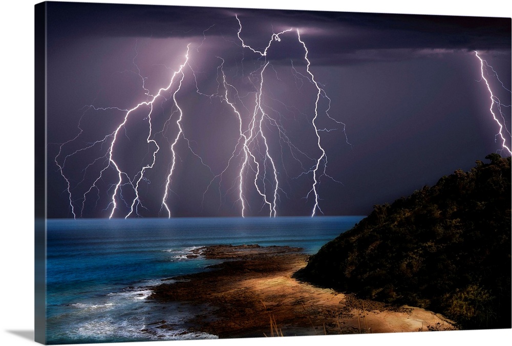 Lightning strikes over the sea, Great Ocean Road, Victoria, Australia.
