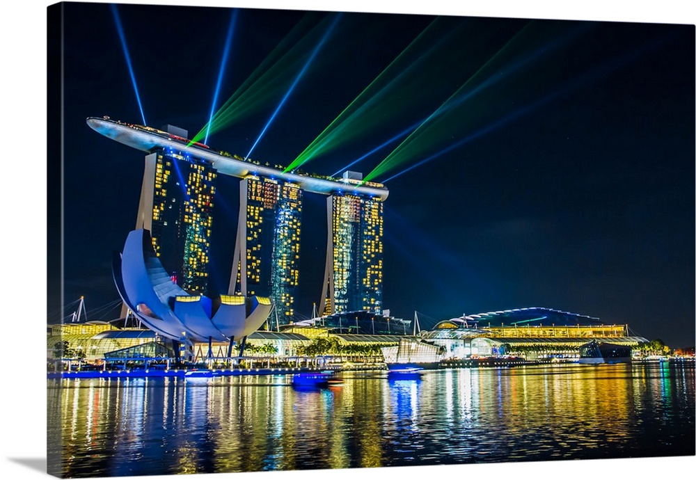 Light show over the marina in Singapore in the evening.