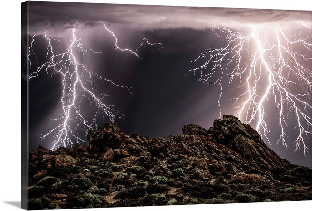 Several lightning strikes during a thunderstorm over Western Australia.
