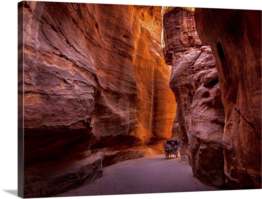 Red rock canyon walls in Petra, Jordan.
