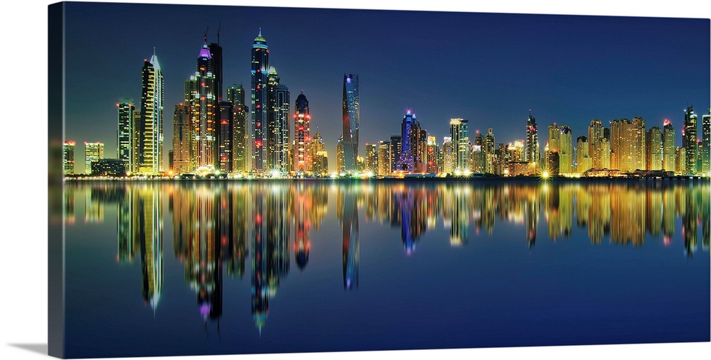 Marina skyscrapers taken from The Palm, Dubai, United Arab Emirates.