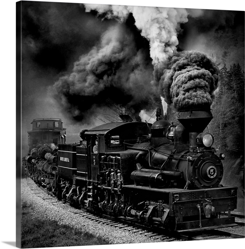 Train With Gray Smoke Steam Trains Canvas Wall Art Picture Print 