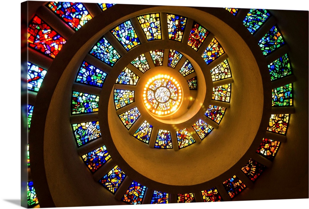 Stained glass ceiling, Thanksgiving Chapel, Dallas, Texas.