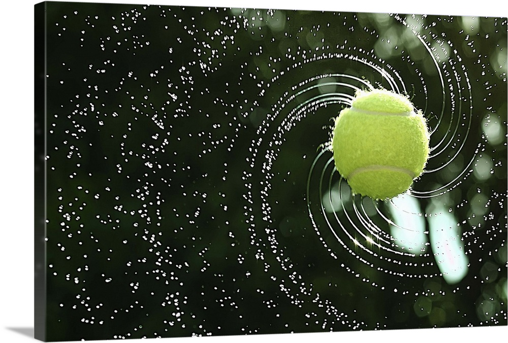 Tennis ball soaked in water thrown with a top spin.