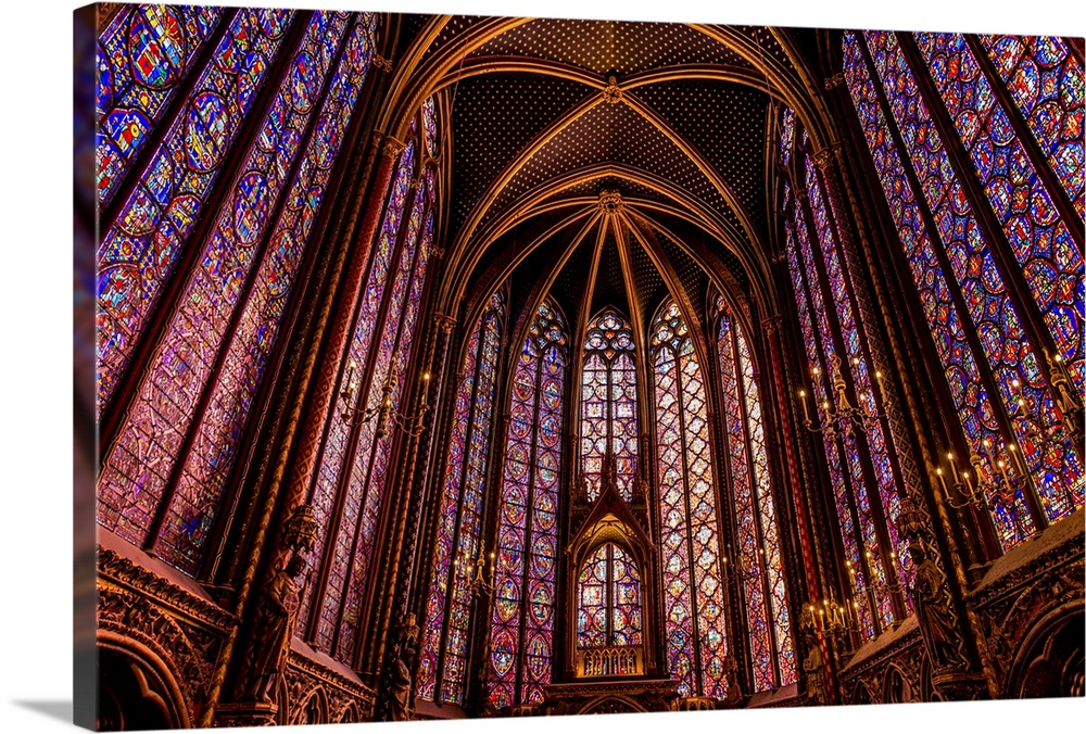 Beautiful stained glass windows at Sainte-Chapelle Cathedral, Paris, France.