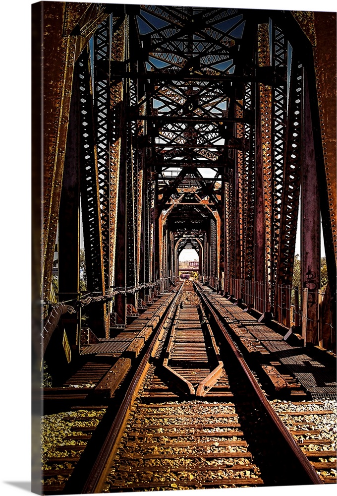 Train tracks over a trestle bridge.