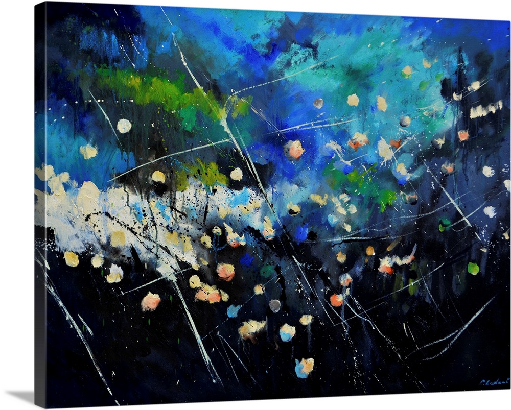 Contemporary abstract painting in black and bright blue.