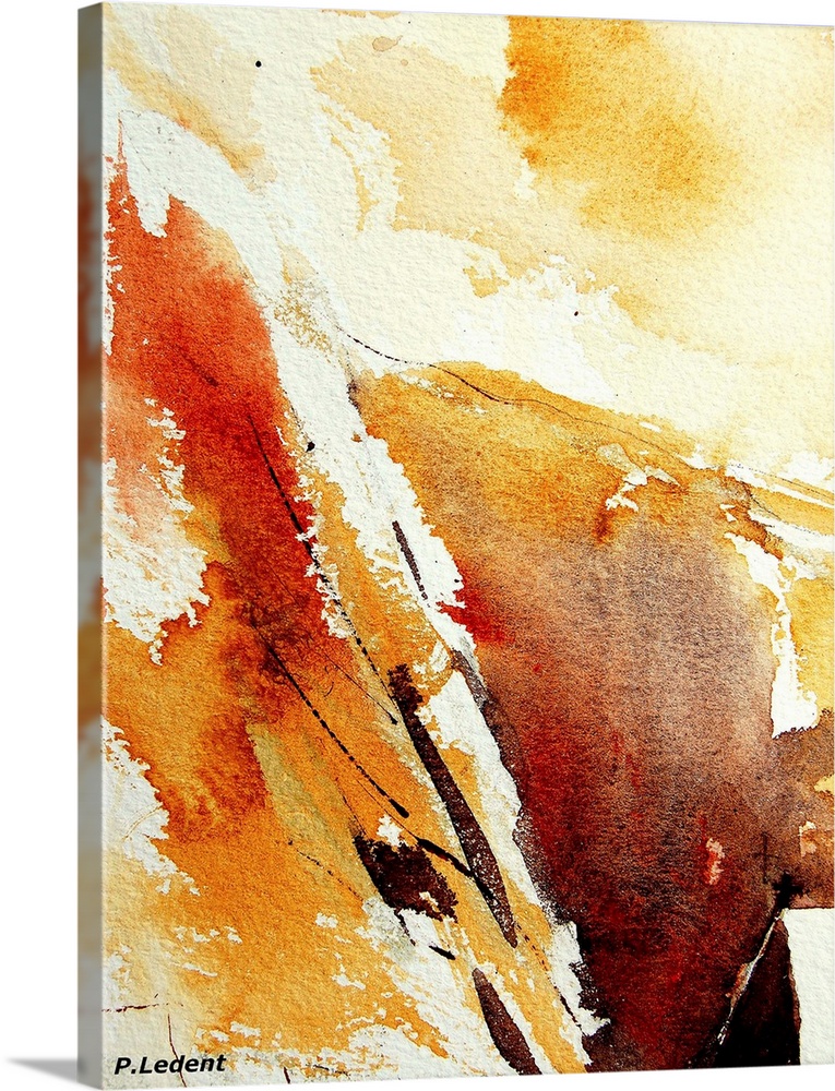 Vertical abstract watercolor painting of shades of yellow, brown and orange.