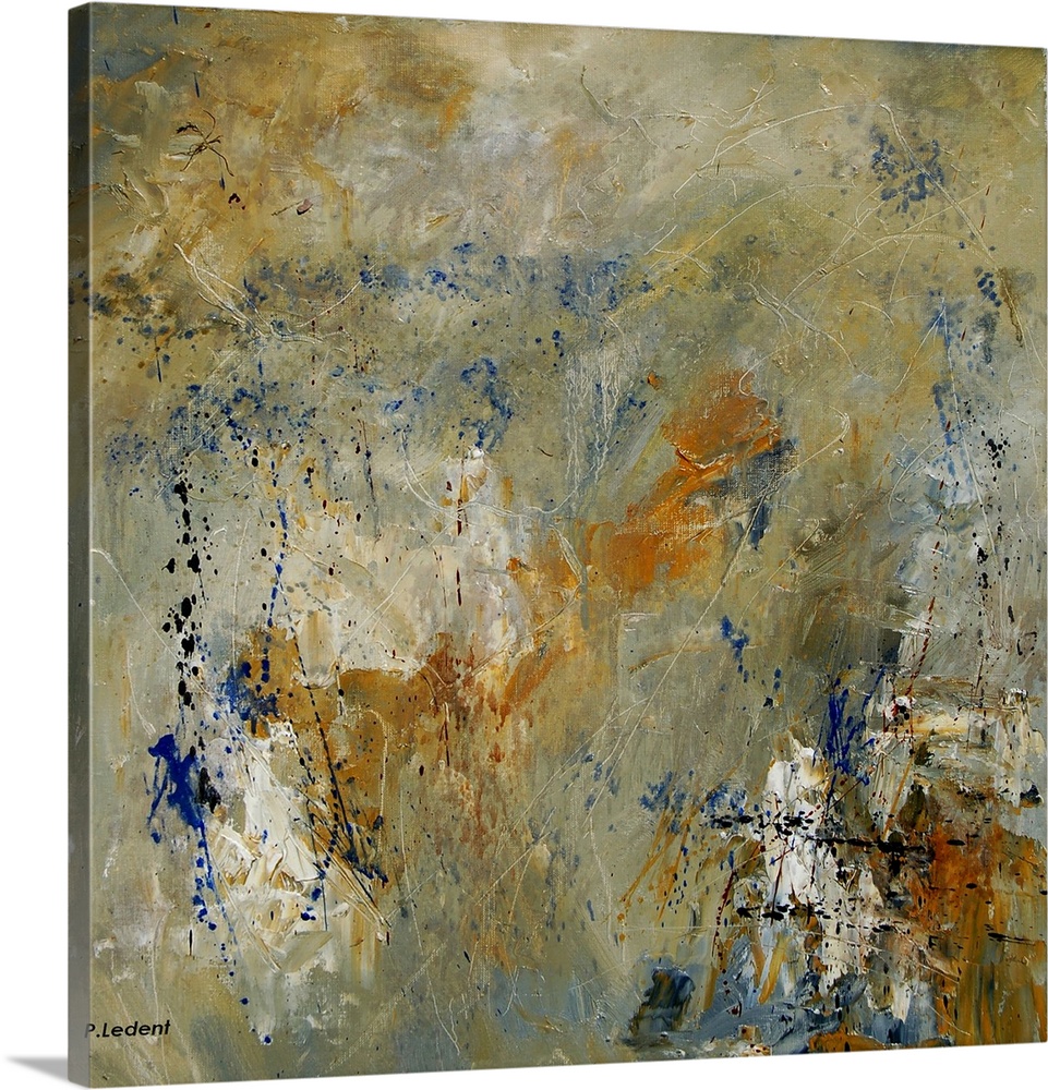 Abstract painting in neutral texture paint in colors of orange, brown and white.