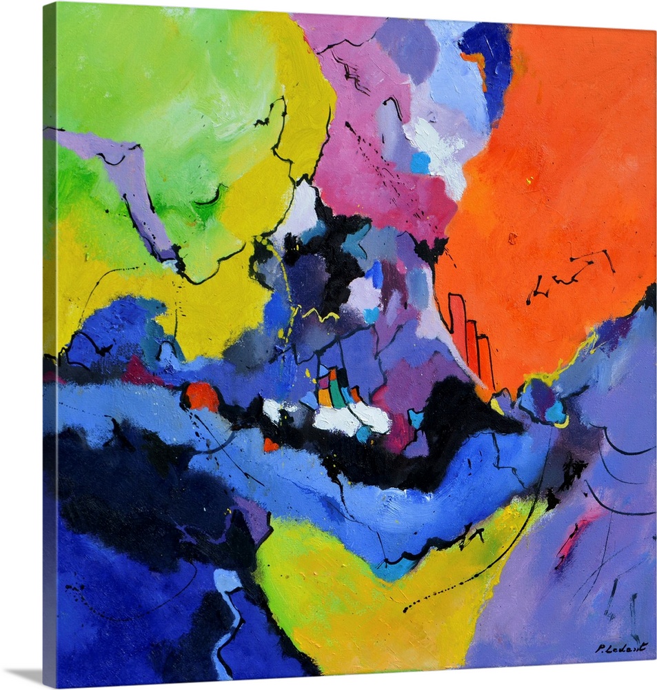 Contemporary abstract painting in bright hues.