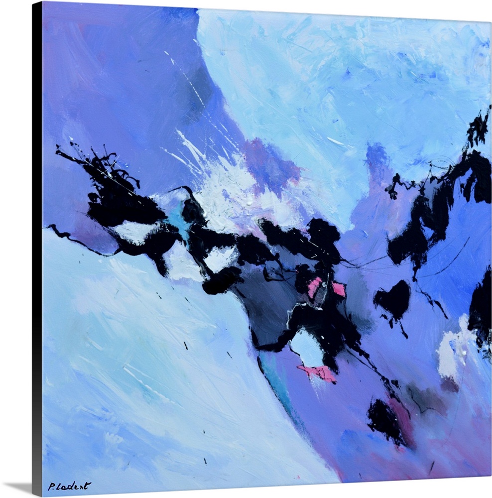 Contemporary abstract painting in bright purple and blue hues.