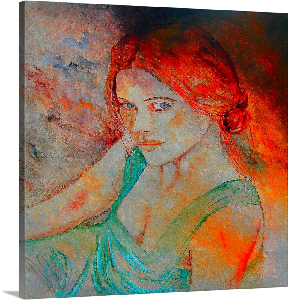 A vibrant contemporary painting of a female with red hair.