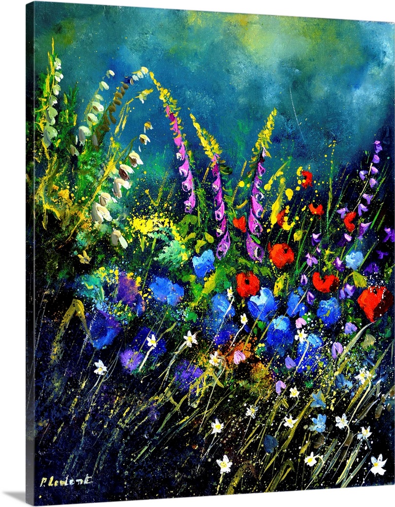 Contemporary abstract painting of a field of wildflowers.