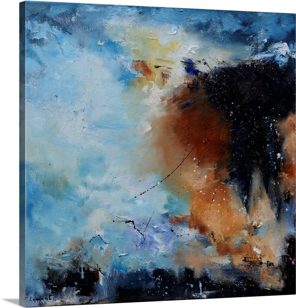 Contemporary abstract painting in browns and blues.