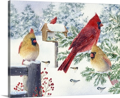 Cardinals in Snow Flurry