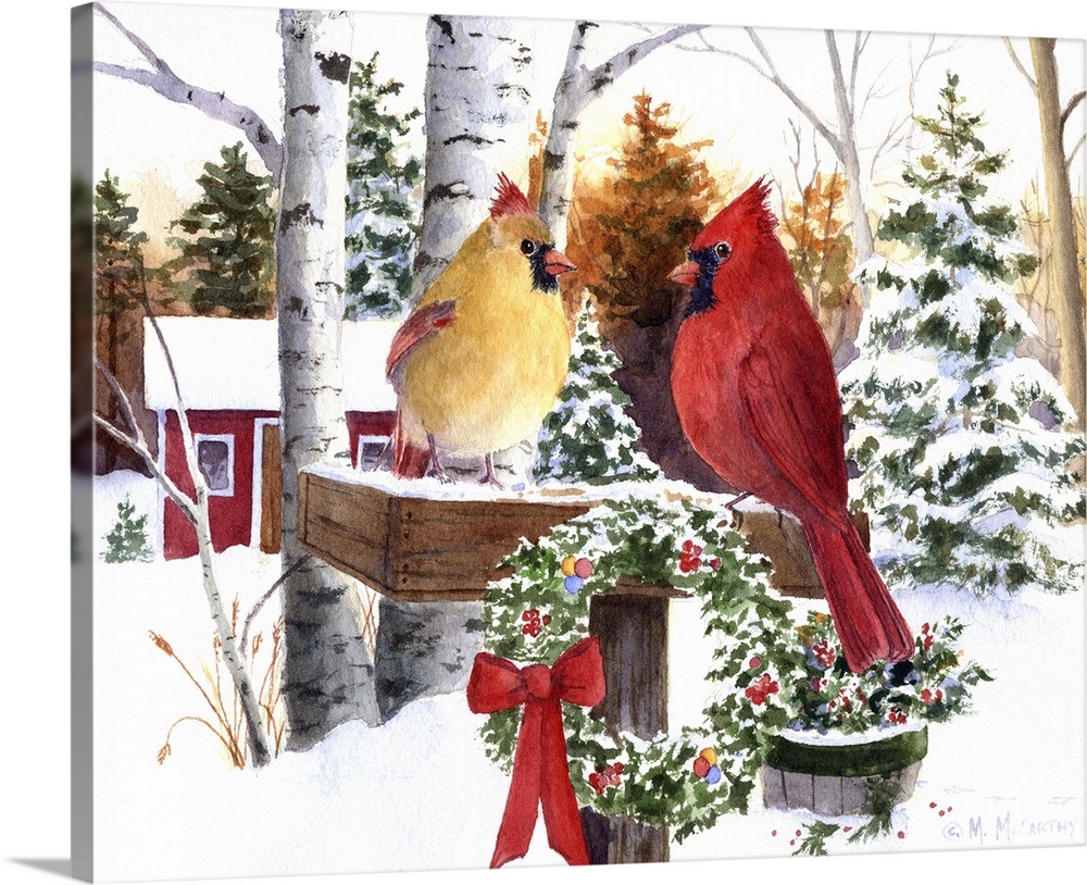 Christmas Cardinals Wall Art, Canvas Prints, Framed Prints, Wall Peels