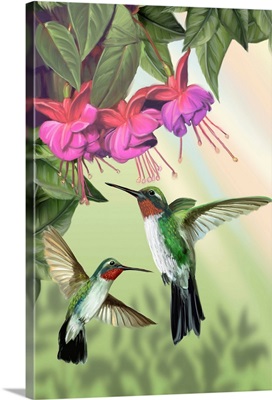 Fuchsia and Hummingbirds - Vertical