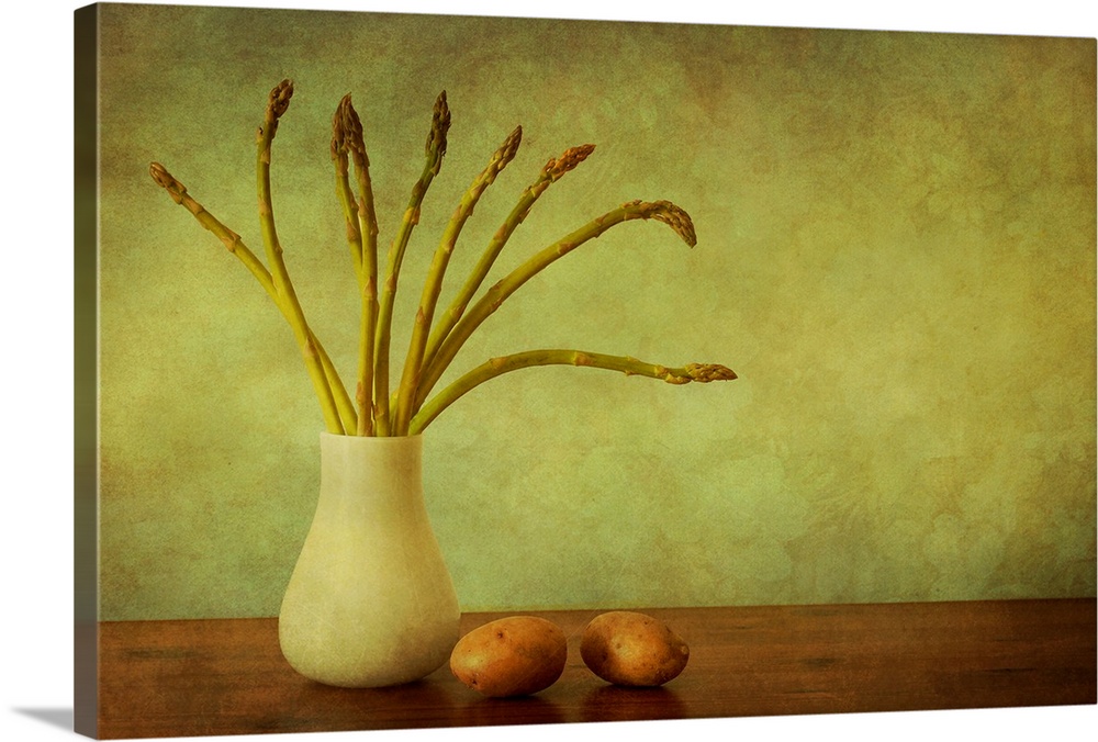 Still life with green asparagus and potatoes