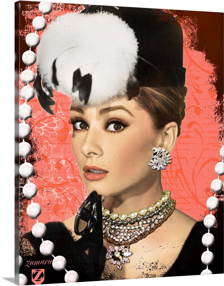 Audrey Hepburn Diamonds and Pearls Wall Art, Canvas Prints, Framed
