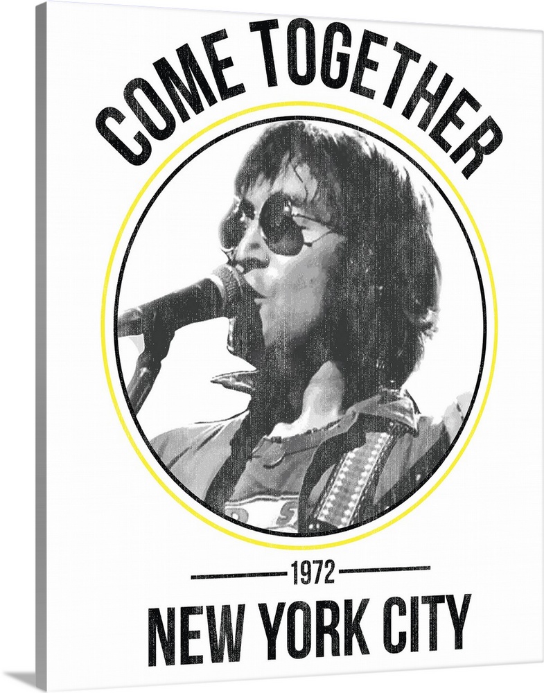 Come Together tour poster from New York City in 1972 with a black and white photograph of John Lennon in the center.