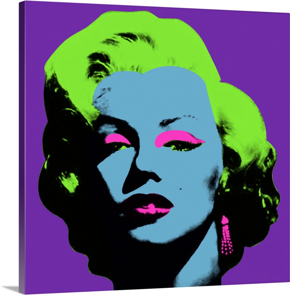 A picture of Marilyn Monroe is re-created using bright colors for her skin, make up and hair.