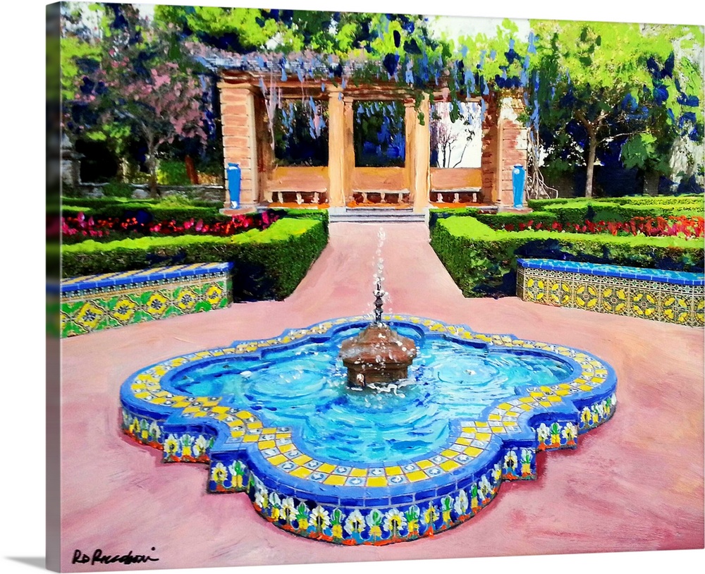 One of the fountains at historic Balboa Park's Alcazar Garden in San Diego, California. Painting by RD Riccoboni. The beau...