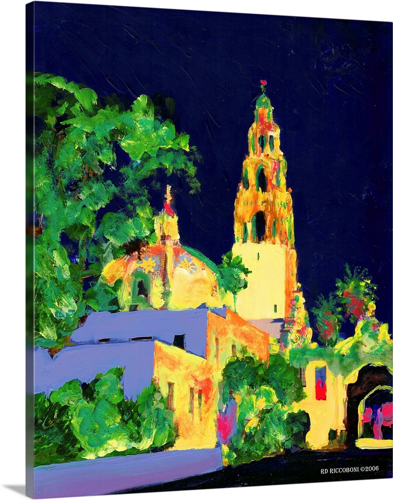 Decorate your wall with Balboa Park at Night by RD Riccoboni. The California Building and tower is illuminated against a d...