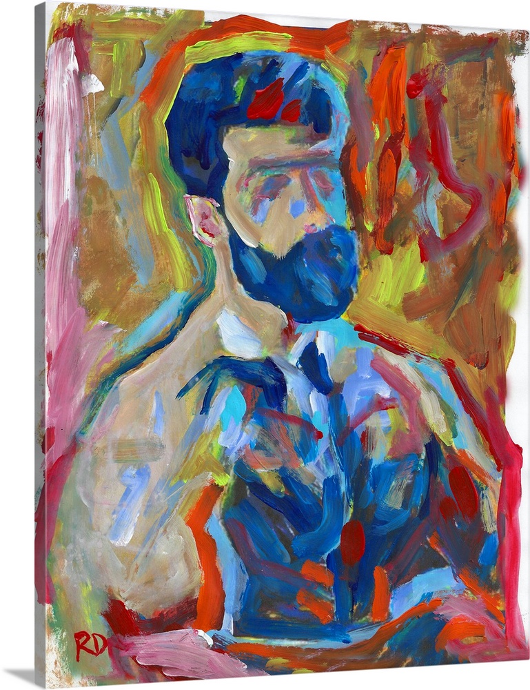 Bear Naked Artist, sexy abstract male nude portrait painting by Rd Riccoboni.