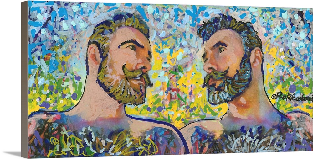 Bear Squared by RD Riccoboni. Picture of two handsome burly men in the artist bright signature color palette.