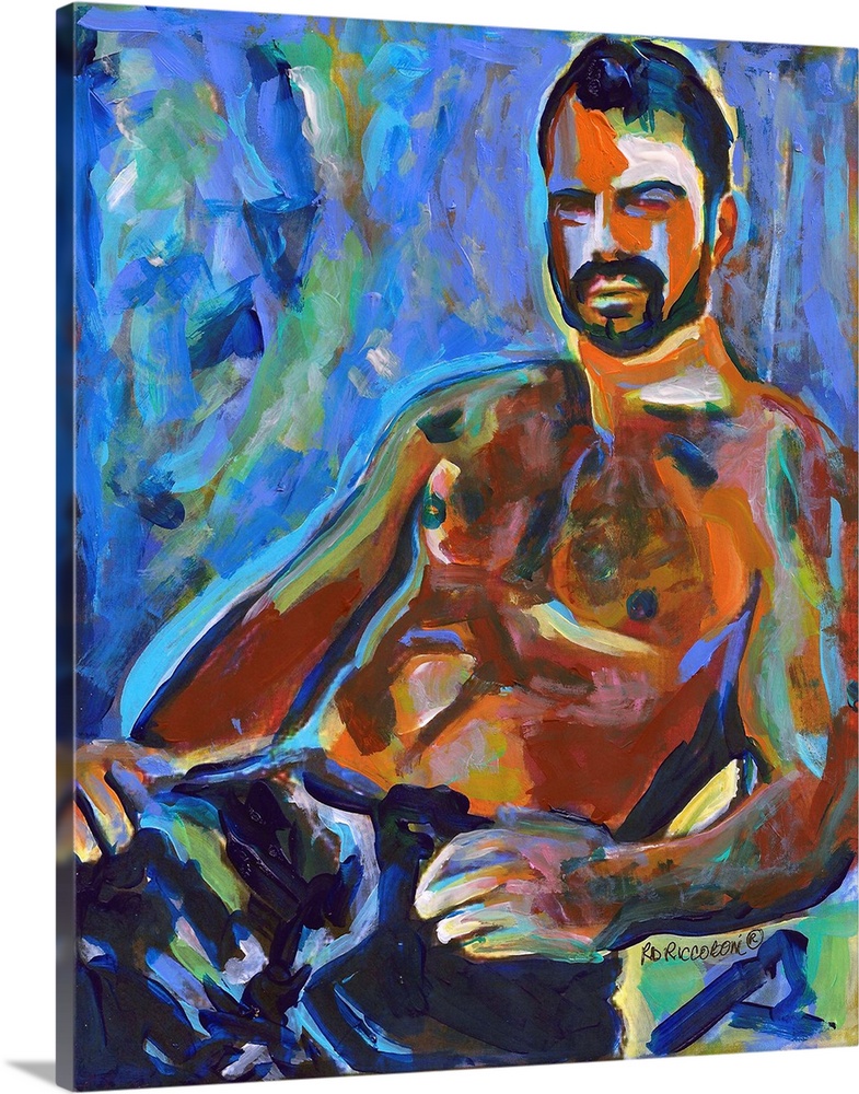 Blue Macho, by RD Riccoboni, Abstract portrait of sexy bare chested man. From the Bear Gallery collection.