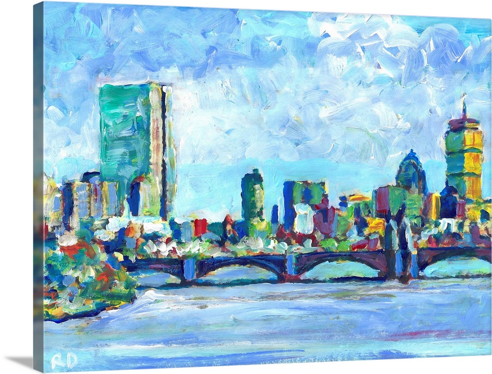 Boston Massachusetts Charles River - Back Bay painting by RD Riccoboni of New England's largest city.