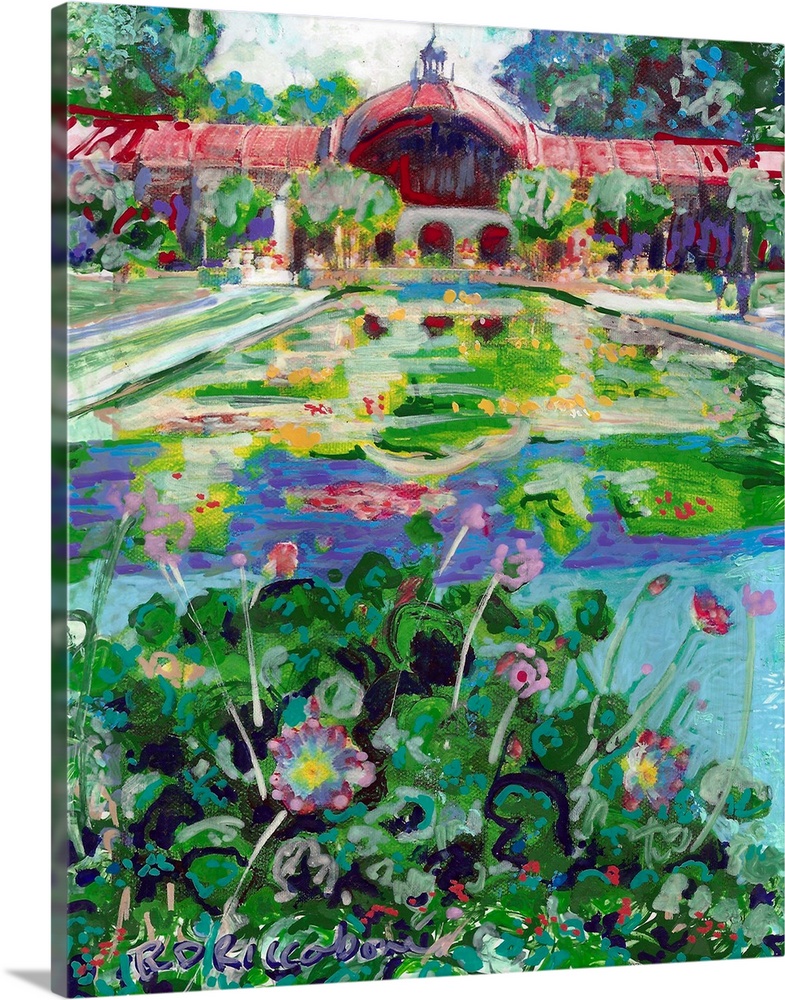 The Historic Reflecting Pool Lily Pond and Lath Botanical Building in Balboa Park San Diego California, painted by artist ...