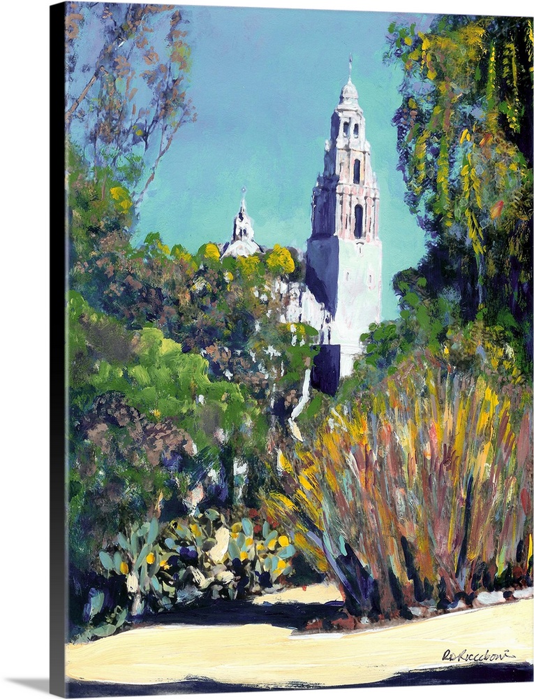 View of California Tower Balboa Park, acrylic painting by RD Riccoboni.  This view includes historic landscape from the ca...