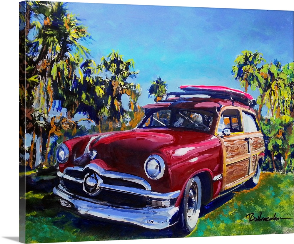 The classic California Woodie car, painting by Rd Riccoboni.