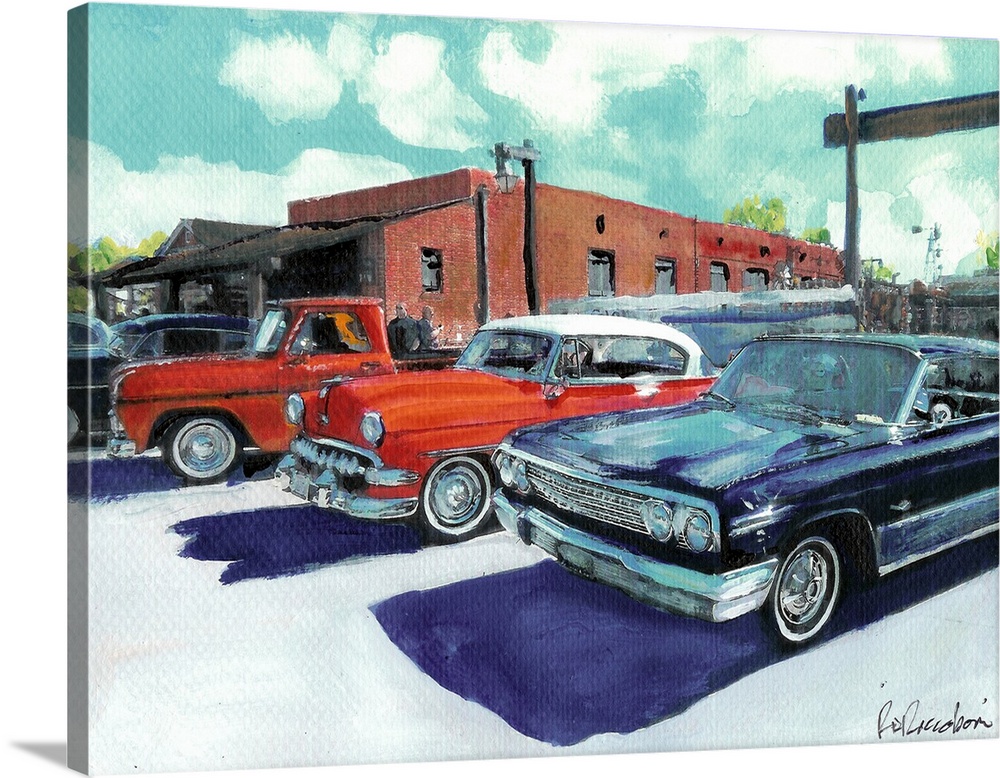 Classic Cars on San Diego Avenue, painting by RD Riccoboni.